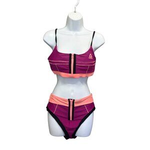 Reebok Two Piece Swimsuit Zipper Top & High Waist Bottoms Size M